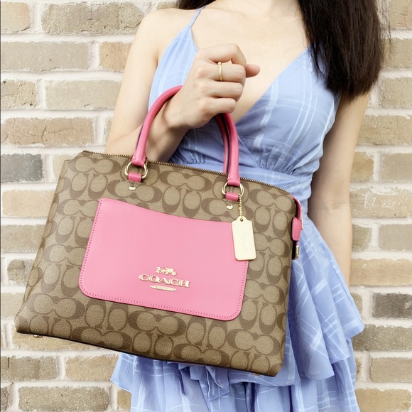 Coach Handbags - Coach large satchel bags khaki pink crossbody